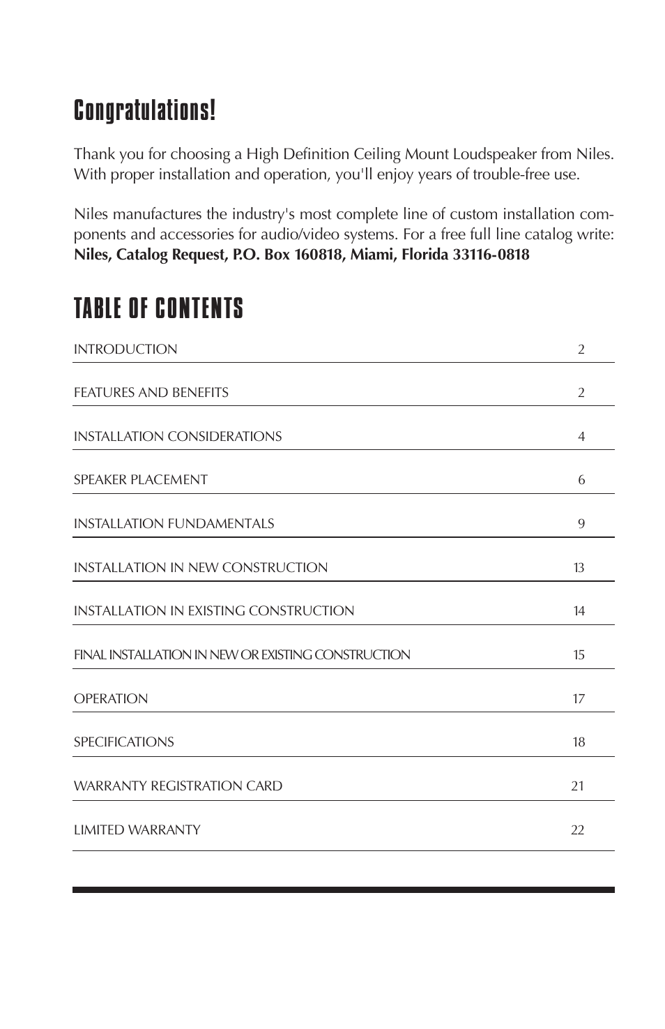 Niles Audio Niles CM5HD User Manual | Page 2 / 24