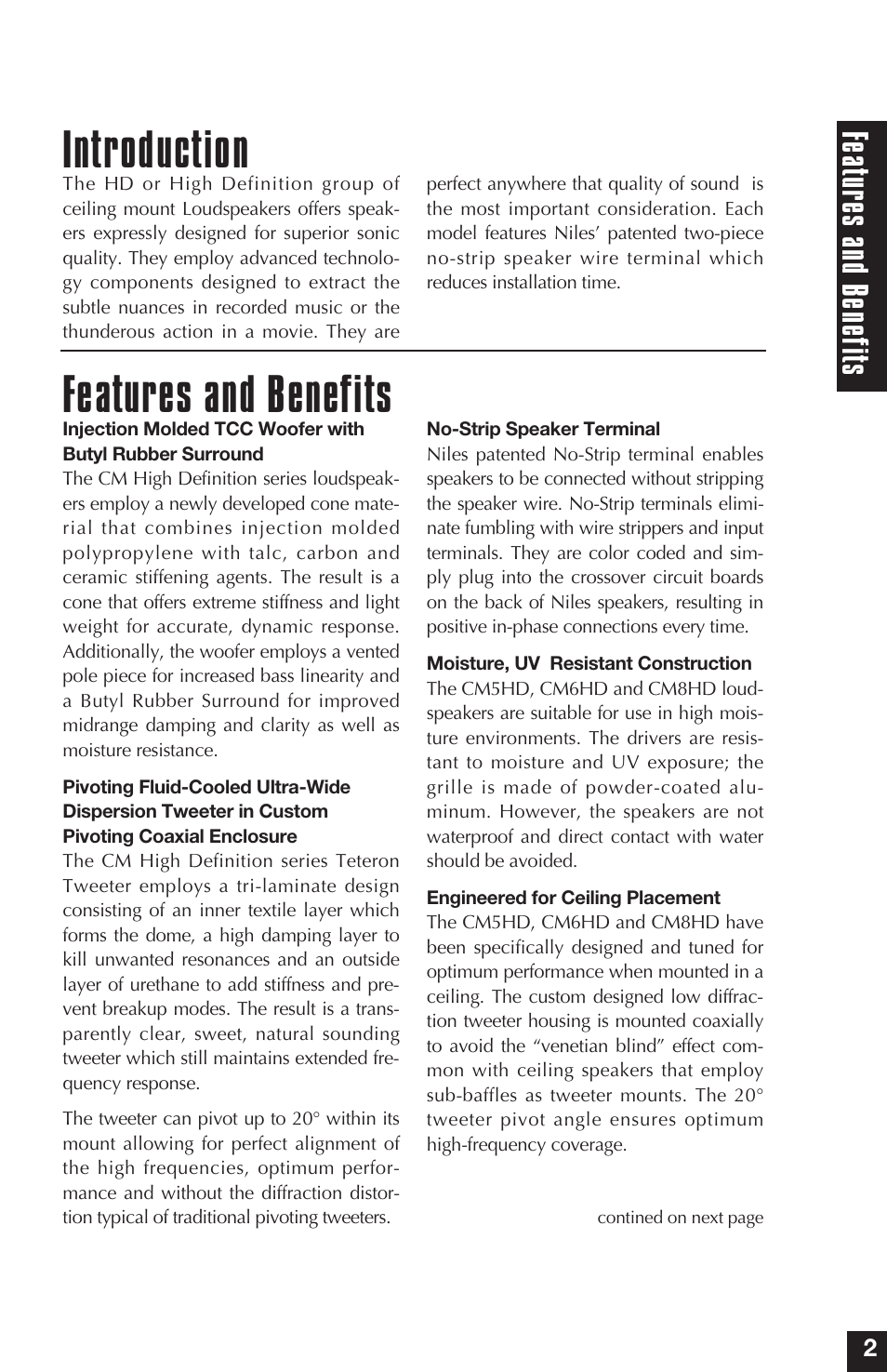 Introduction features and benefits, Fea tur es and bene fit s | Niles Audio Niles CM5HD User Manual | Page 5 / 24