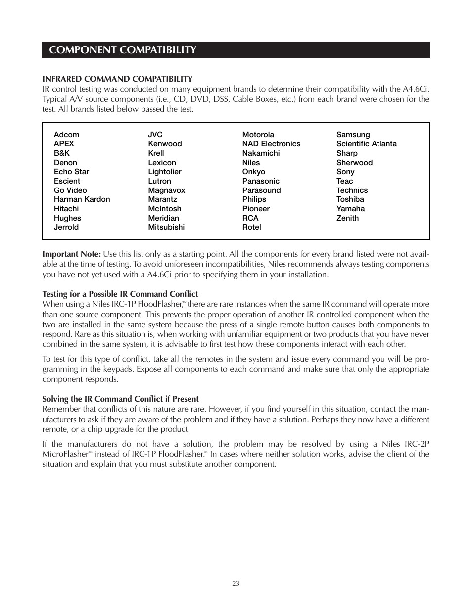 Component compatibility | Niles Audio A4.6Ci User Manual | Page 23 / 107