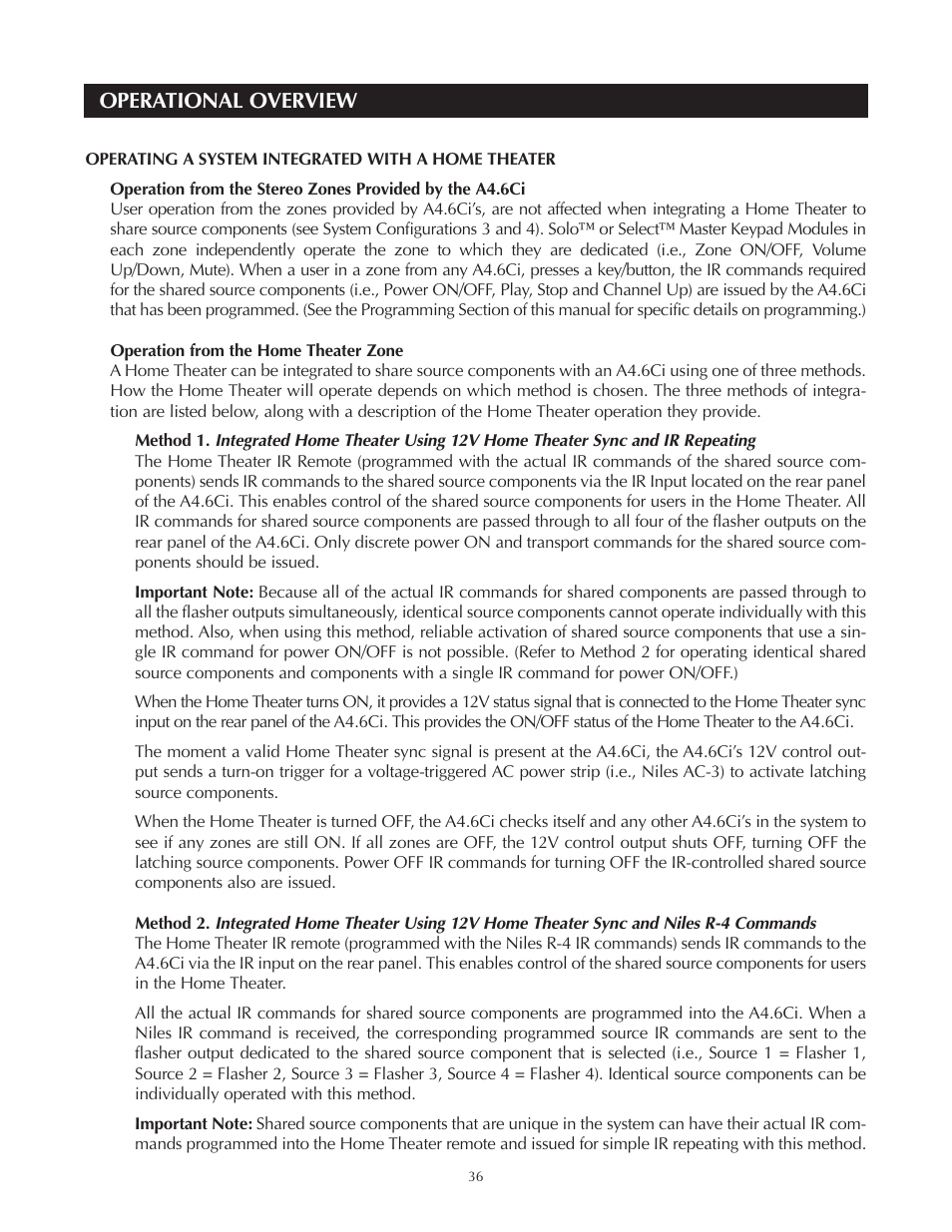 Operational overview | Niles Audio A4.6Ci User Manual | Page 36 / 107