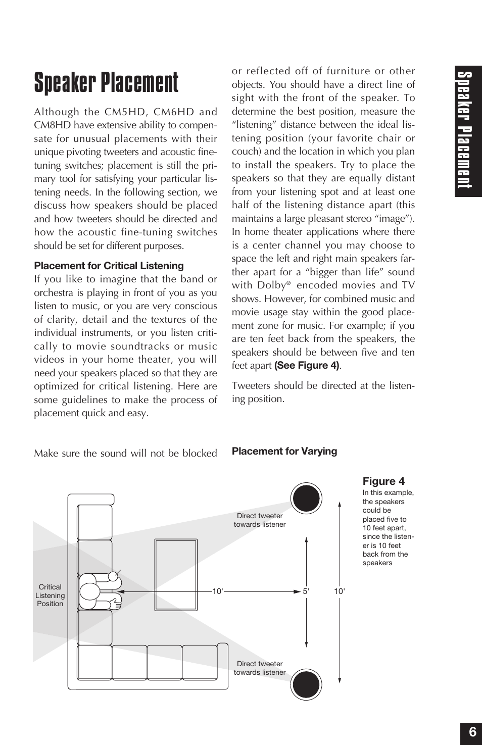 Speaker placement, Speak er placemen t | Niles Audio CM6HD User Manual | Page 13 / 24