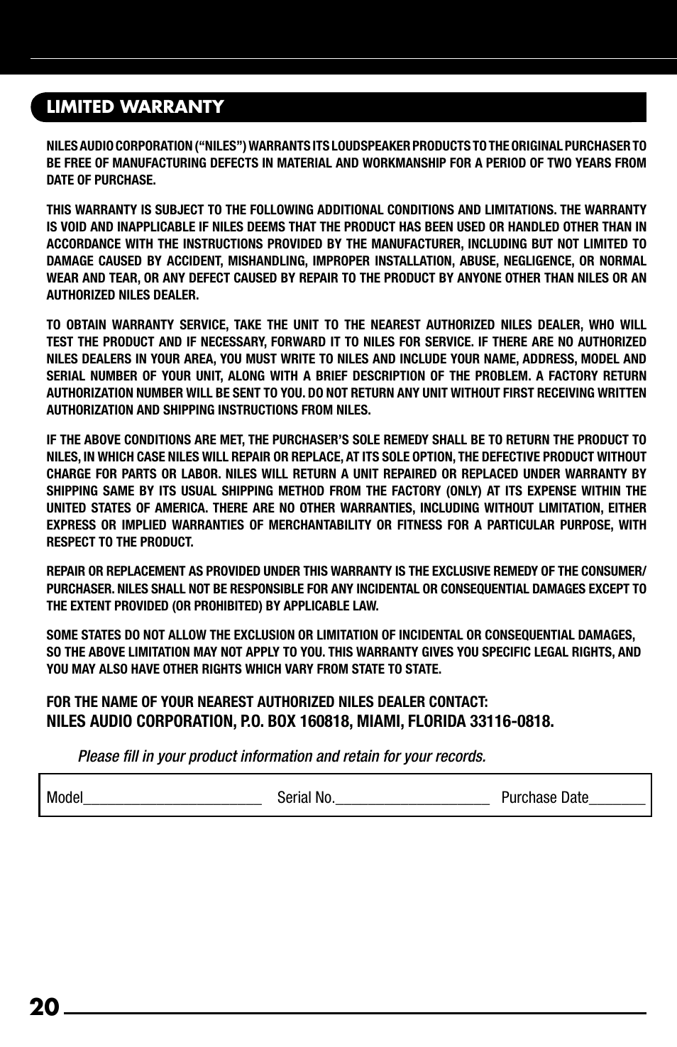 Niles Audio SWA-500M User Manual | Page 22 / 24