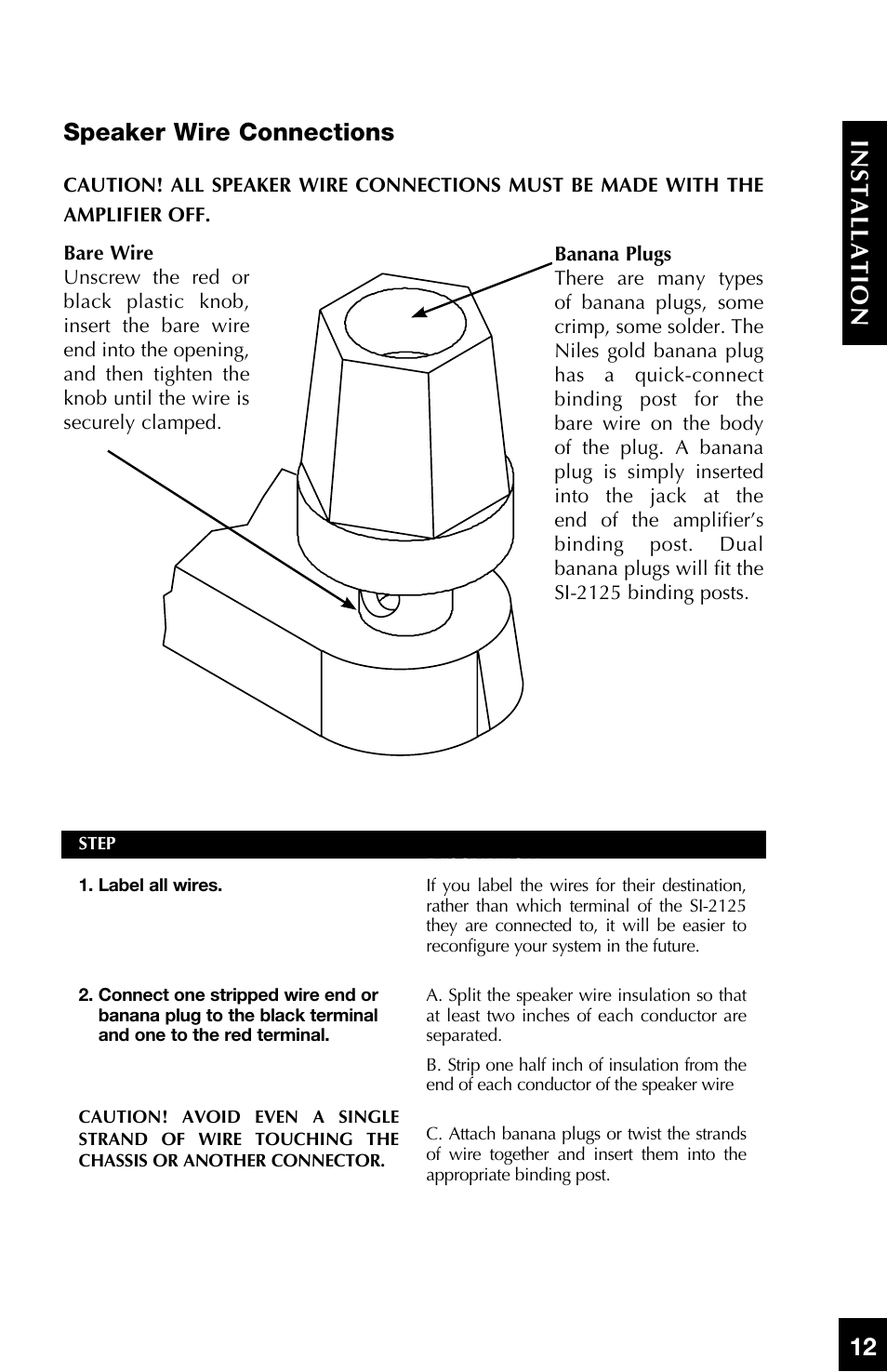 12 installation speaker wire connections | Niles Audio SI-2125 User Manual | Page 13 / 20