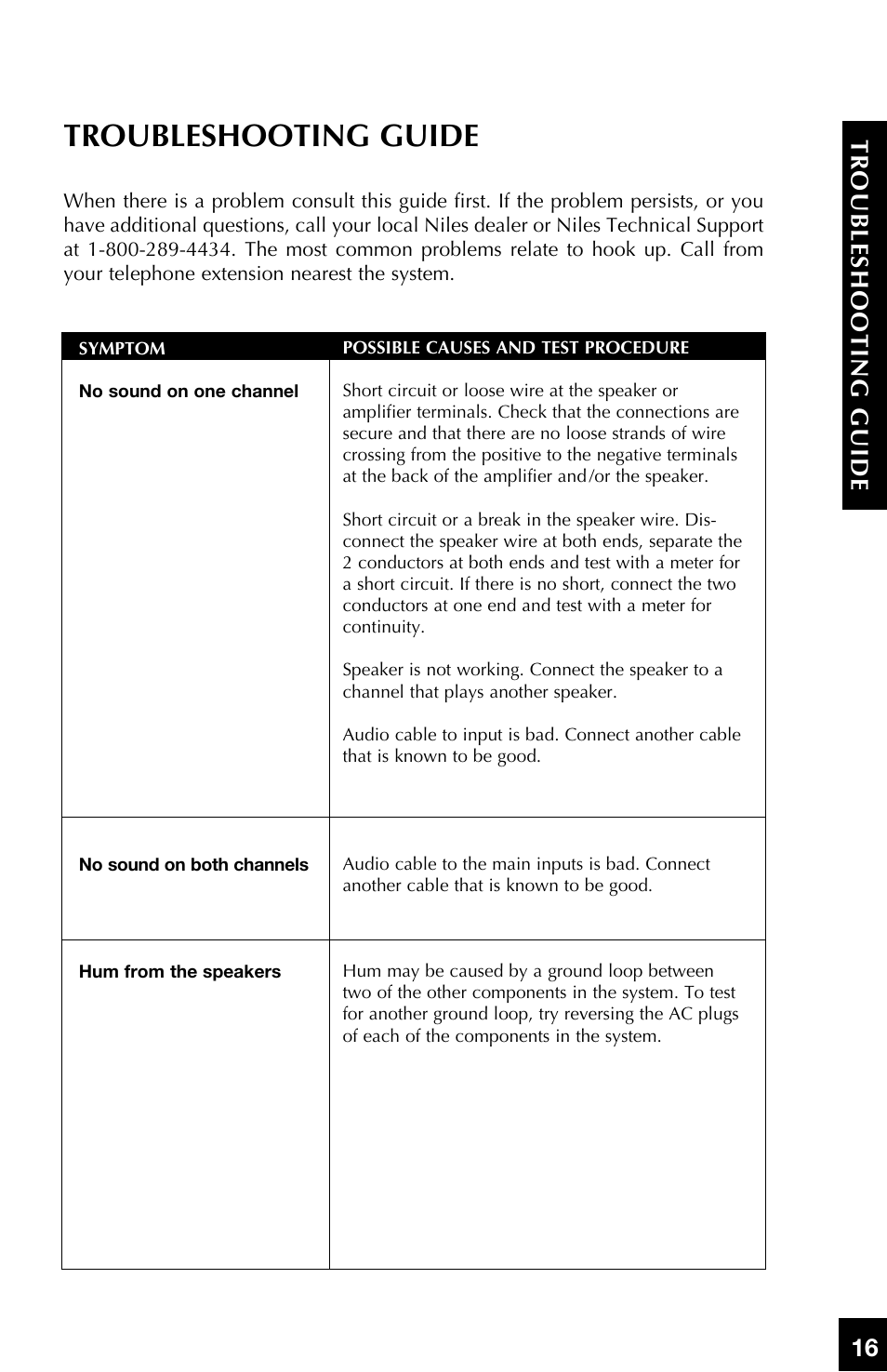 Troubleshooting guide, 16 t rou b lesh ooting g ui de | Niles Audio SI-2125 User Manual | Page 17 / 20