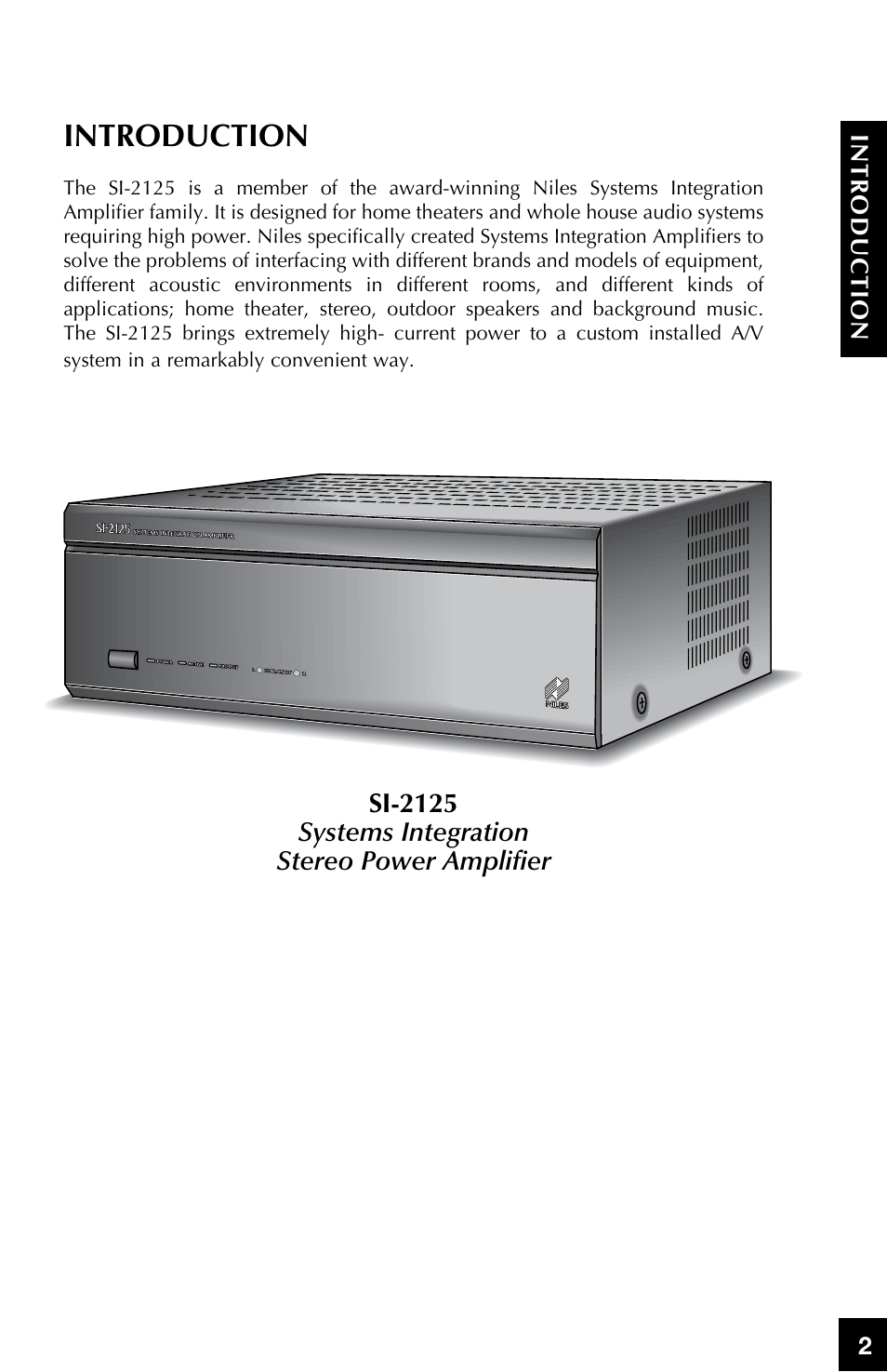 Introduction | Niles Audio SI-2125 User Manual | Page 3 / 20