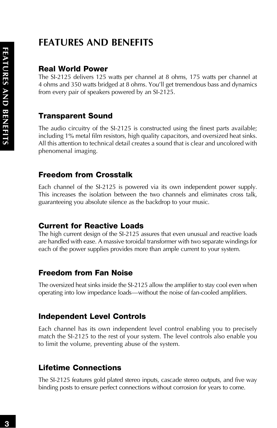 Features and benefits | Niles Audio SI-2125 User Manual | Page 4 / 20