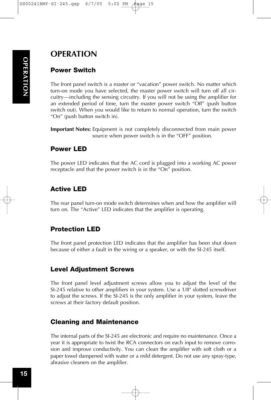 Operation | Niles Audio SI-245 User Manual | Page 16 / 20