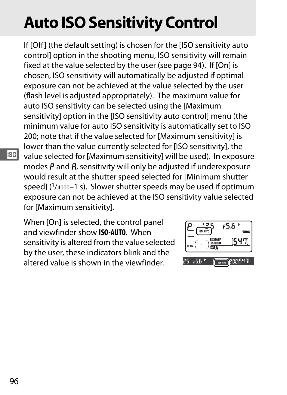 Auto iso sensitivity control | Nikon D300 User Manual | Page 122 / 452