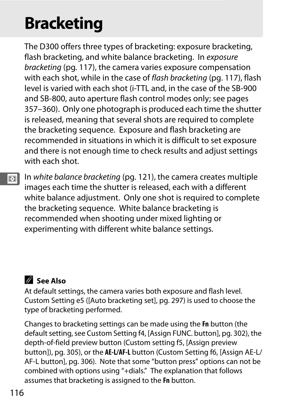 Bracketing | Nikon D300 User Manual | Page 142 / 452