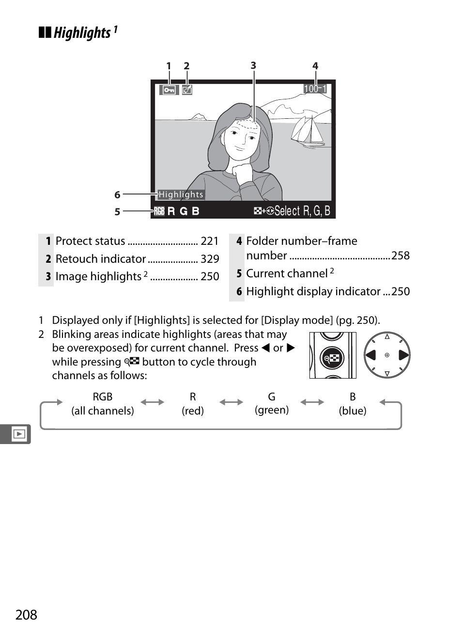 Highlights, Select r, g, b | Nikon D300 User Manual | Page 234 / 452