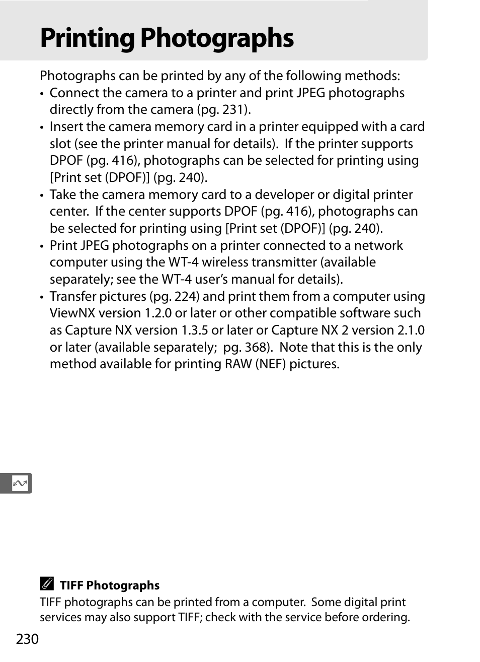 Printing photographs | Nikon D300 User Manual | Page 256 / 452