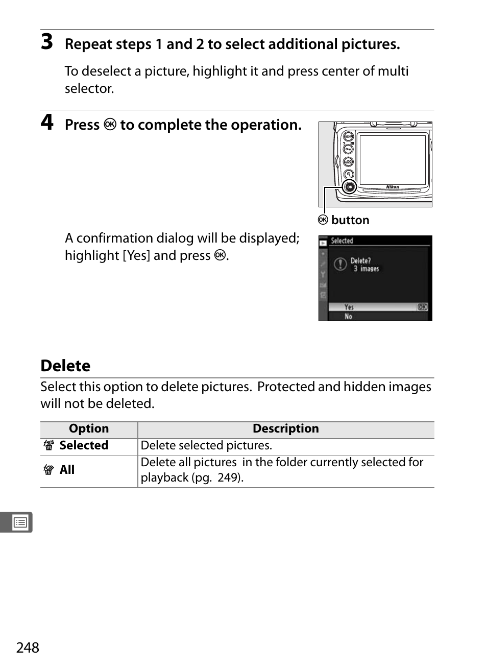 Delete | Nikon D300 User Manual | Page 274 / 452