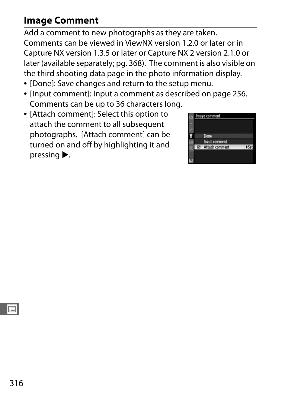 Image comment | Nikon D300 User Manual | Page 342 / 452