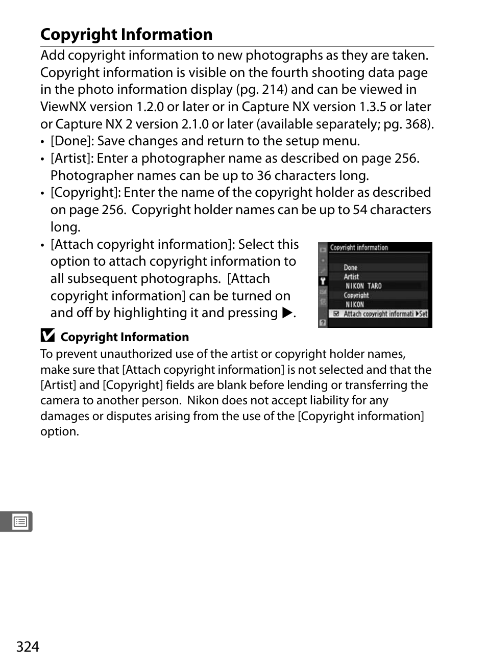 Copyright information | Nikon D300 User Manual | Page 350 / 452