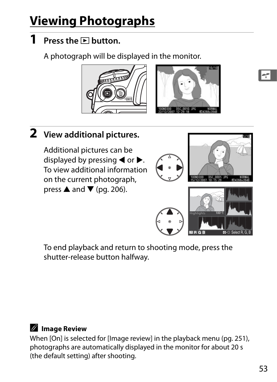 Viewing photographs | Nikon D300 User Manual | Page 79 / 452
