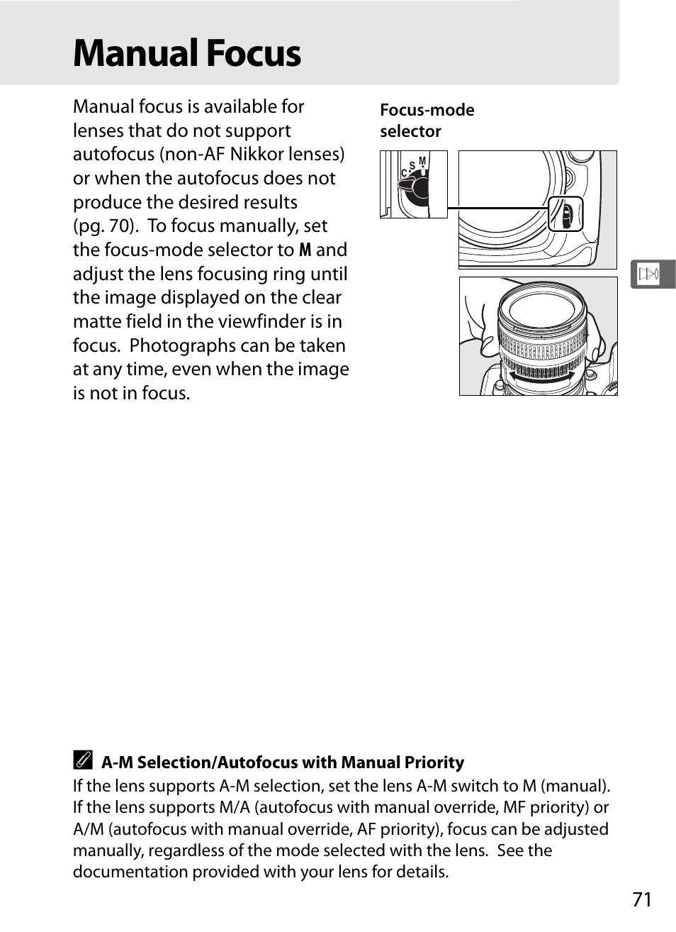 Manual focus | Nikon D300 User Manual | Page 97 / 452