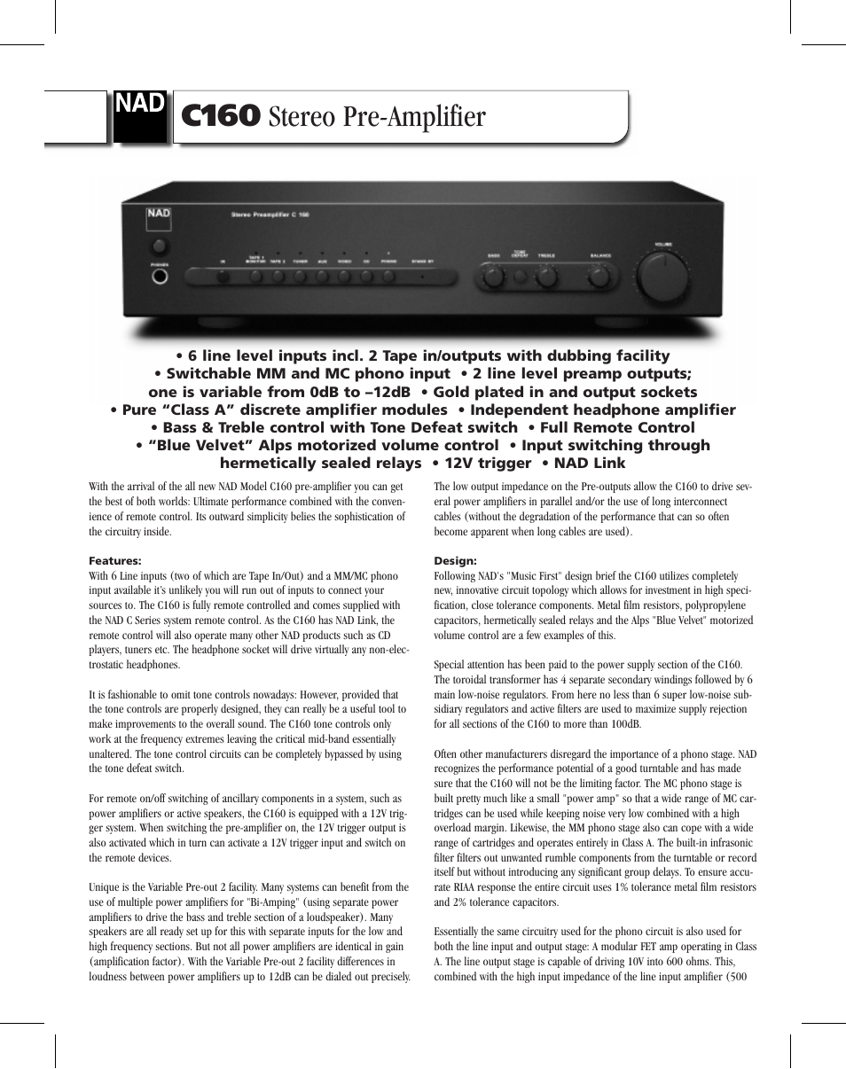 NAD Classic C160 User Manual | 2 pages