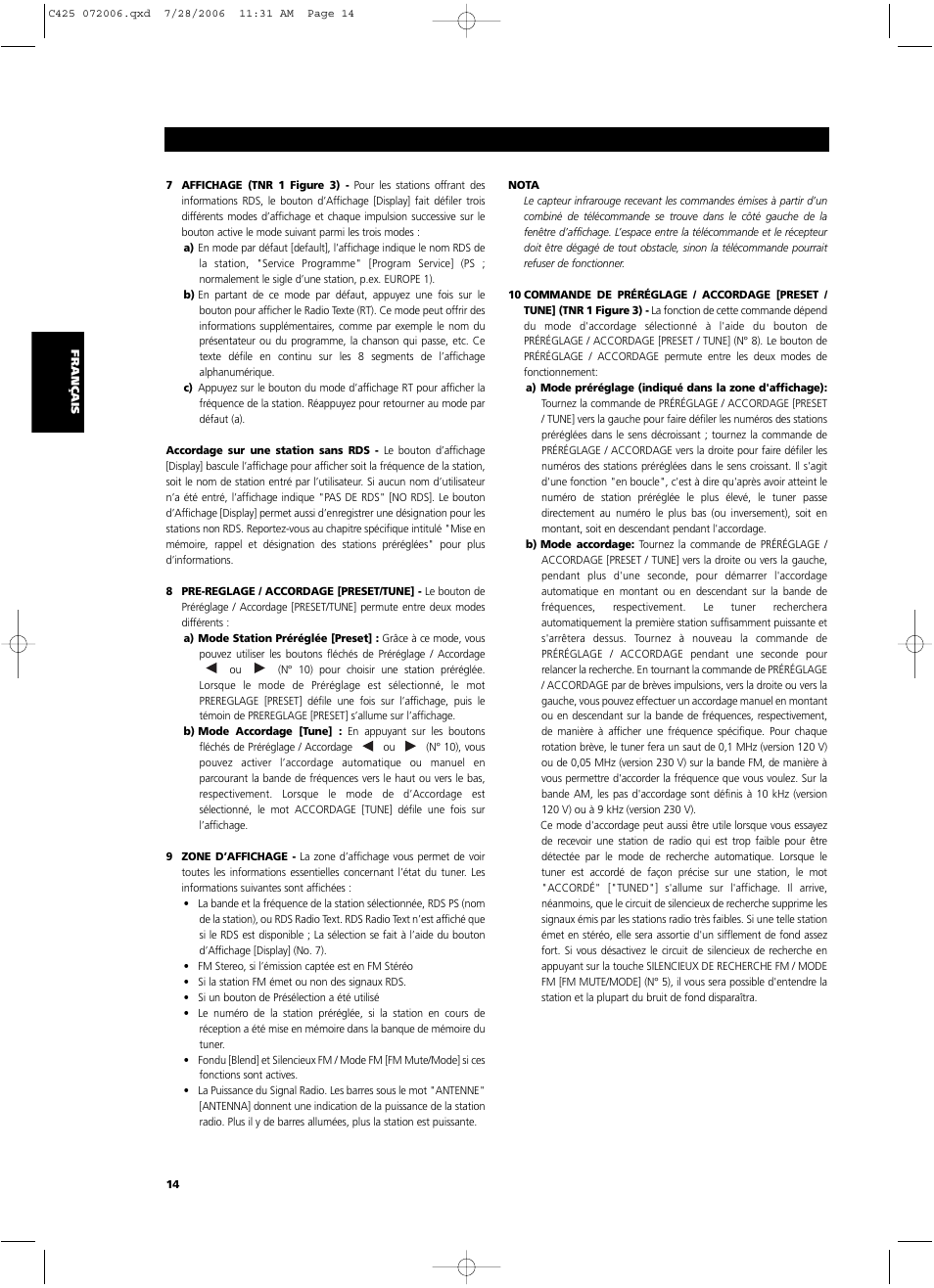 NAD C 425 User Manual | Page 14 / 68