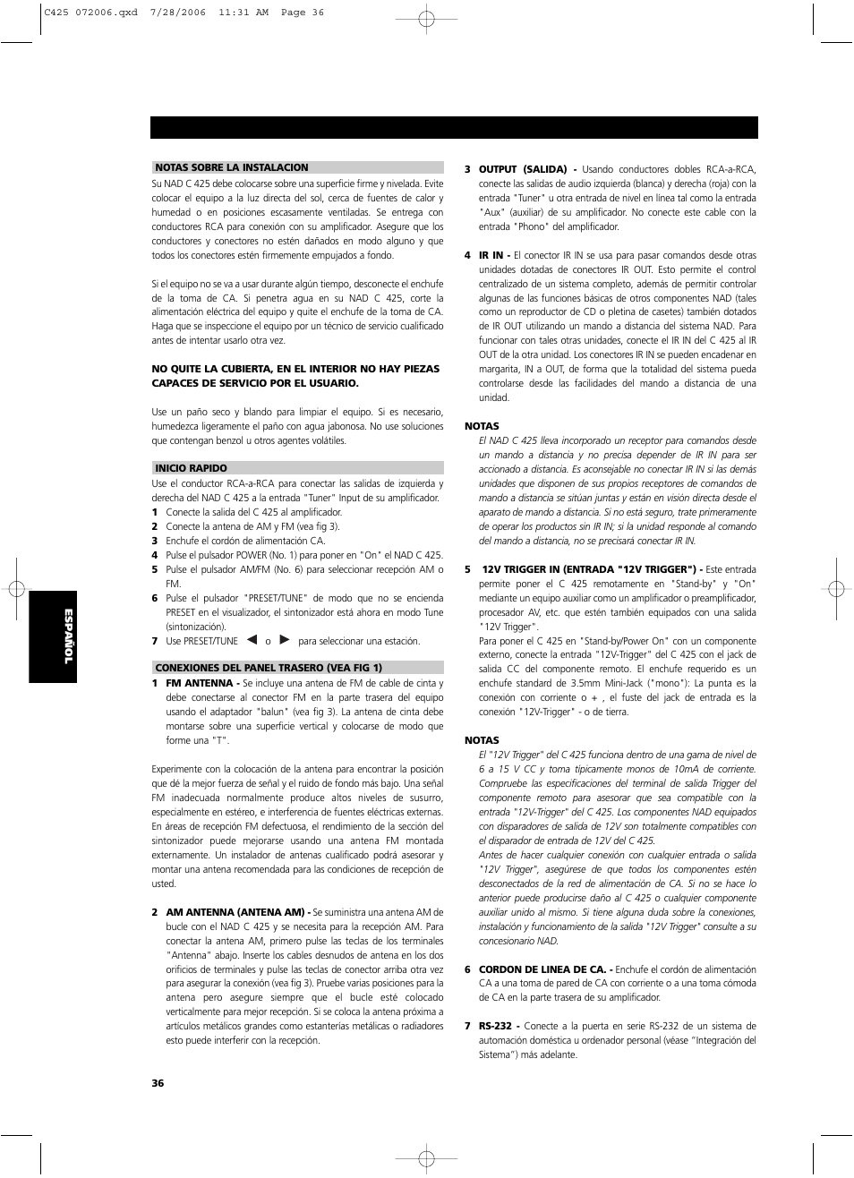 NAD C 425 User Manual | Page 36 / 68