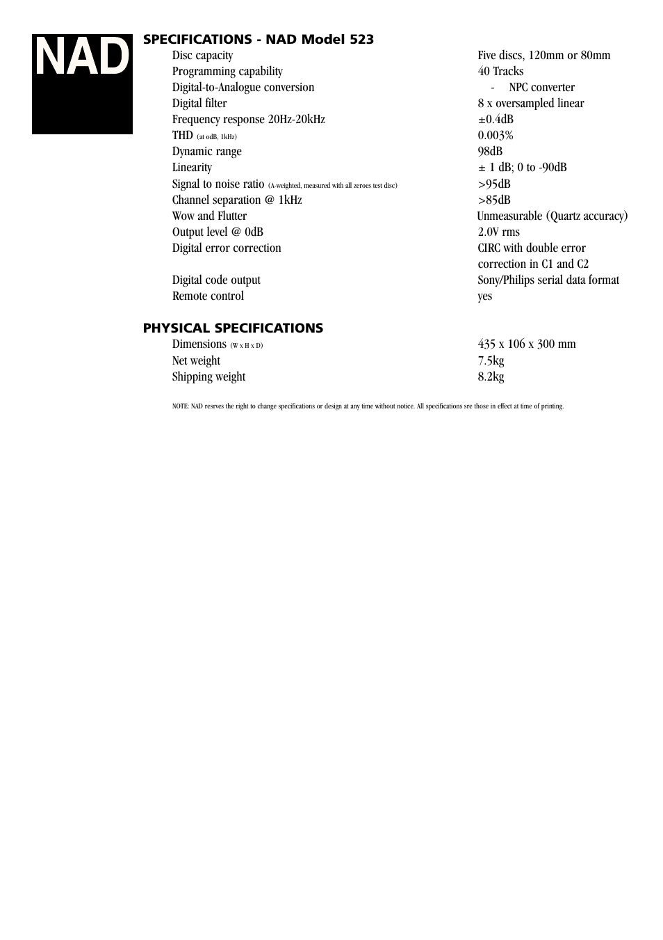 NAD Classic 523 User Manual | Page 2 / 2