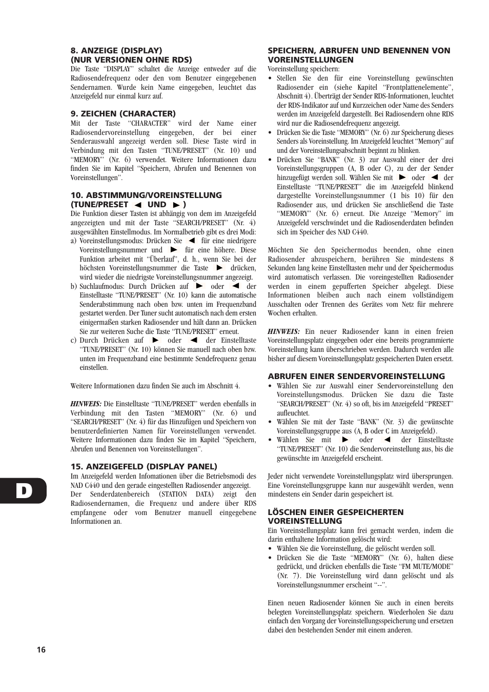 NAD C440 User Manual | Page 16 / 38