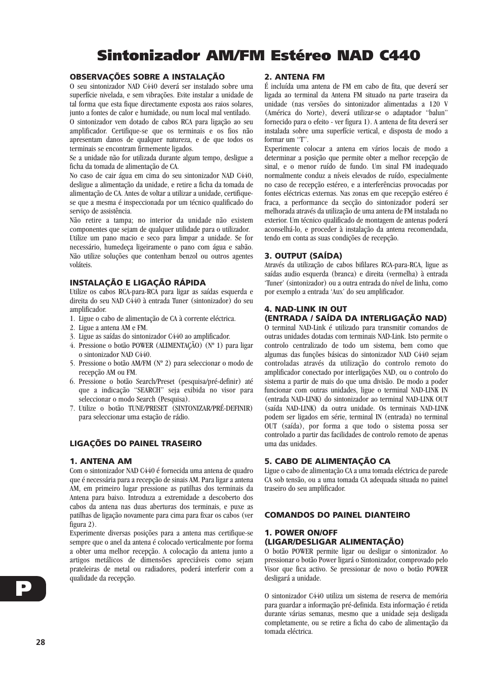 Sintonizador am/fm estéreo nad c440 | NAD C440 User Manual | Page 28 / 38