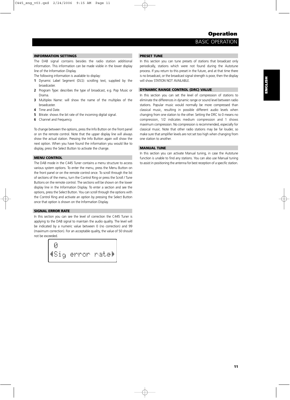 Basic operation operation | NAD C 445 User Manual | Page 11 / 16