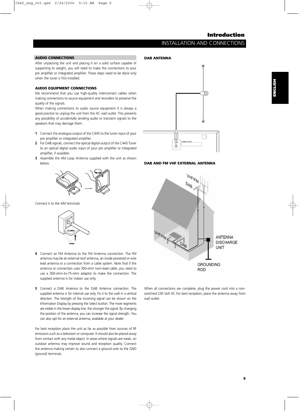 Installation and connections, Introduction | NAD C 445 User Manual | Page 9 / 16