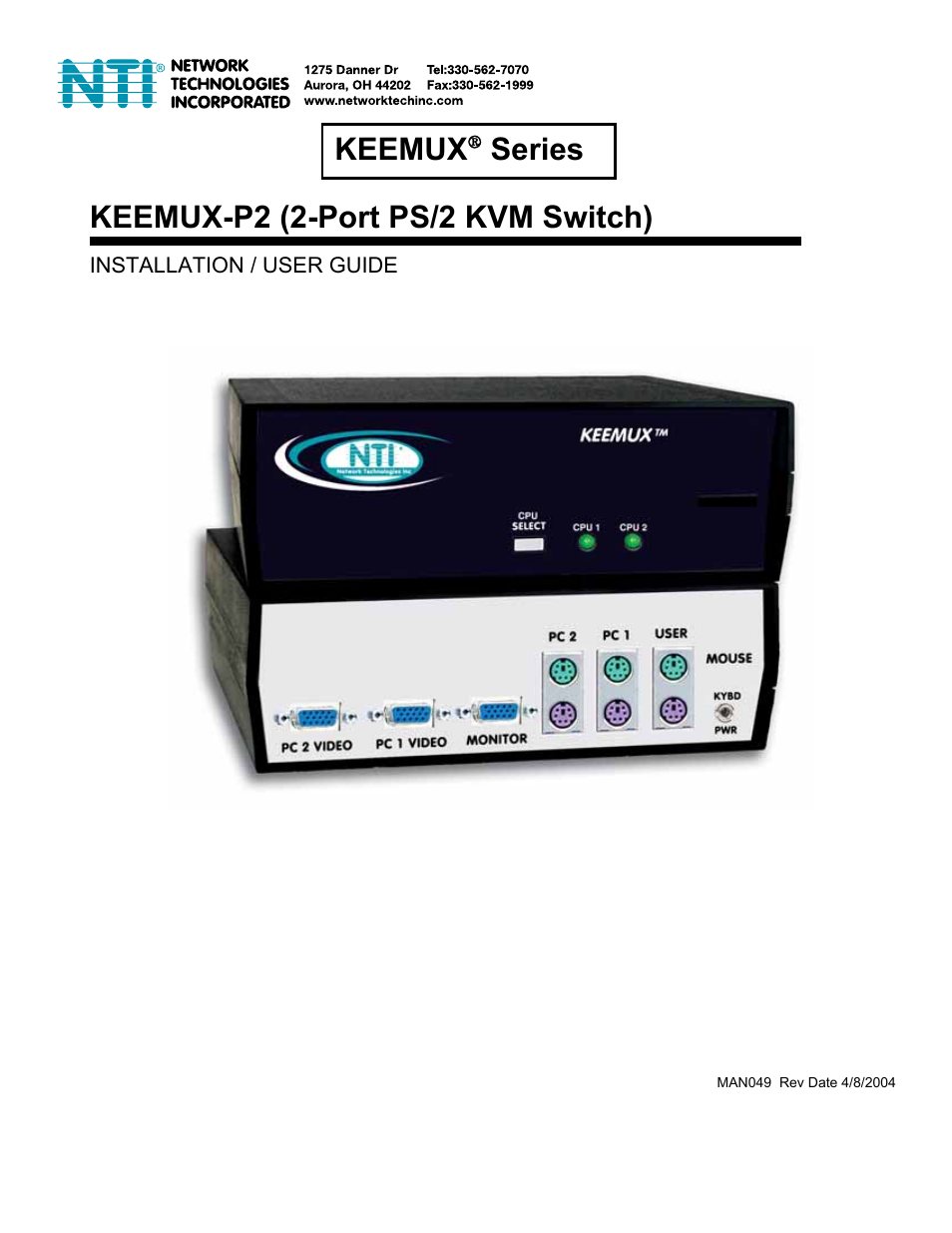 Network Technologies KEEMUX-P2 User Manual | 12 pages