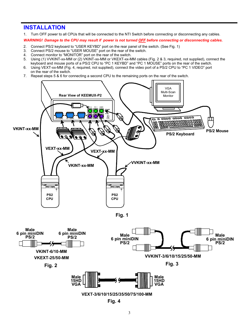 Installation, Fig. 4 fig. 3 fig. 2 fig. 1 | Network Technologies KEEMUX-P2 User Manual | Page 5 / 12