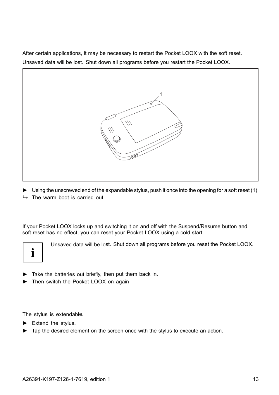 Resetting the pocket loox, Rebooting the pocket loox, Using the stylus and screen | Navigon POCKET LOOX N100 User Manual | Page 21 / 48