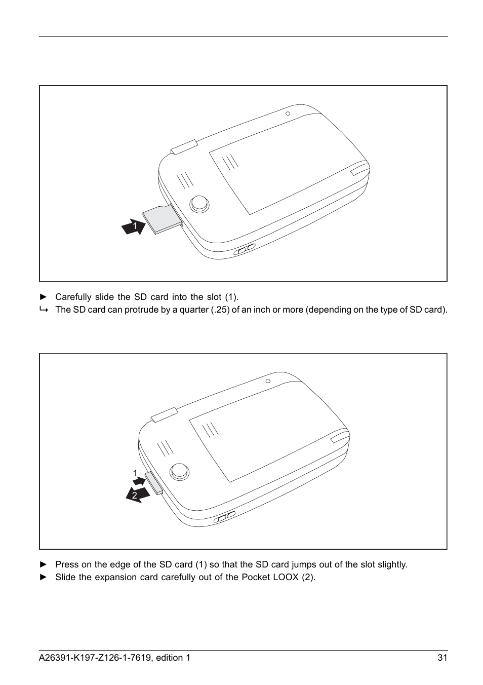 Inserting an sd card, Removing an sd card | Navigon POCKET LOOX N100 User Manual | Page 39 / 48