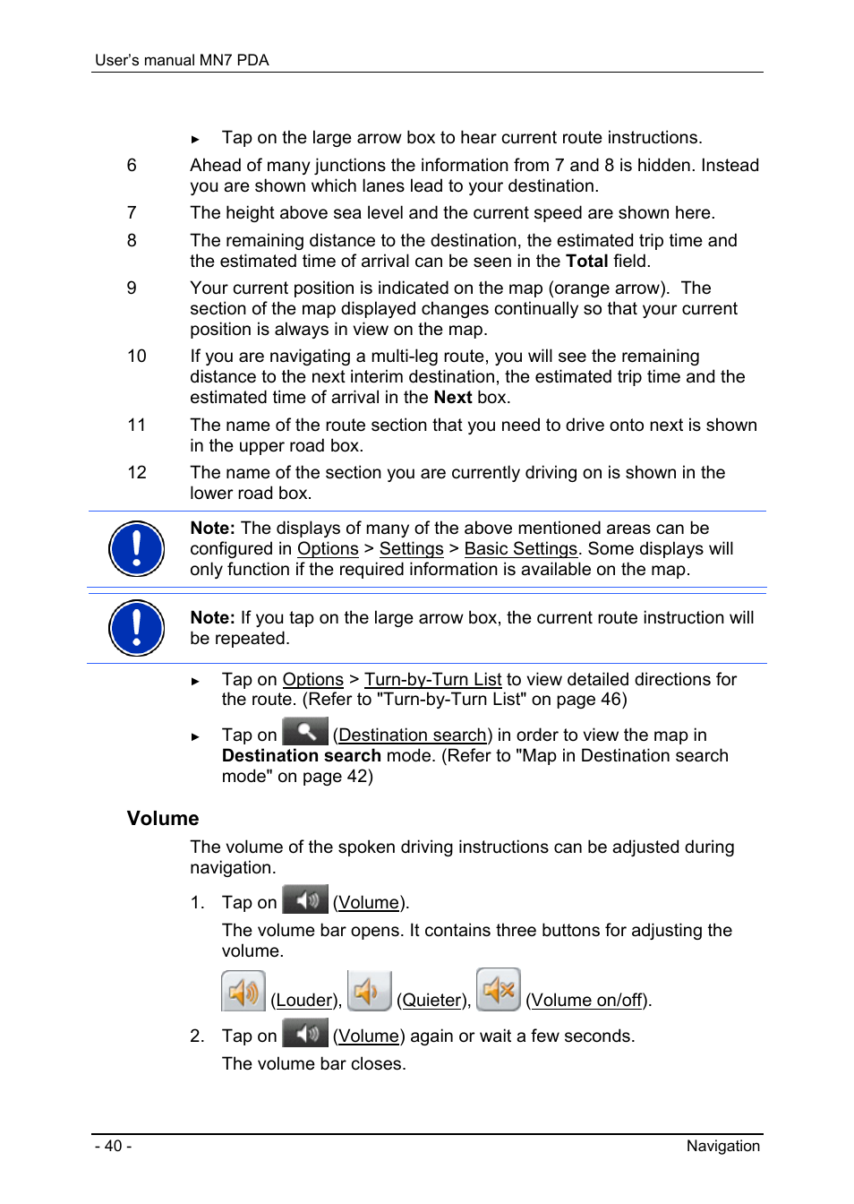 Volume | Navigon MN7 User Manual | Page 40 / 54