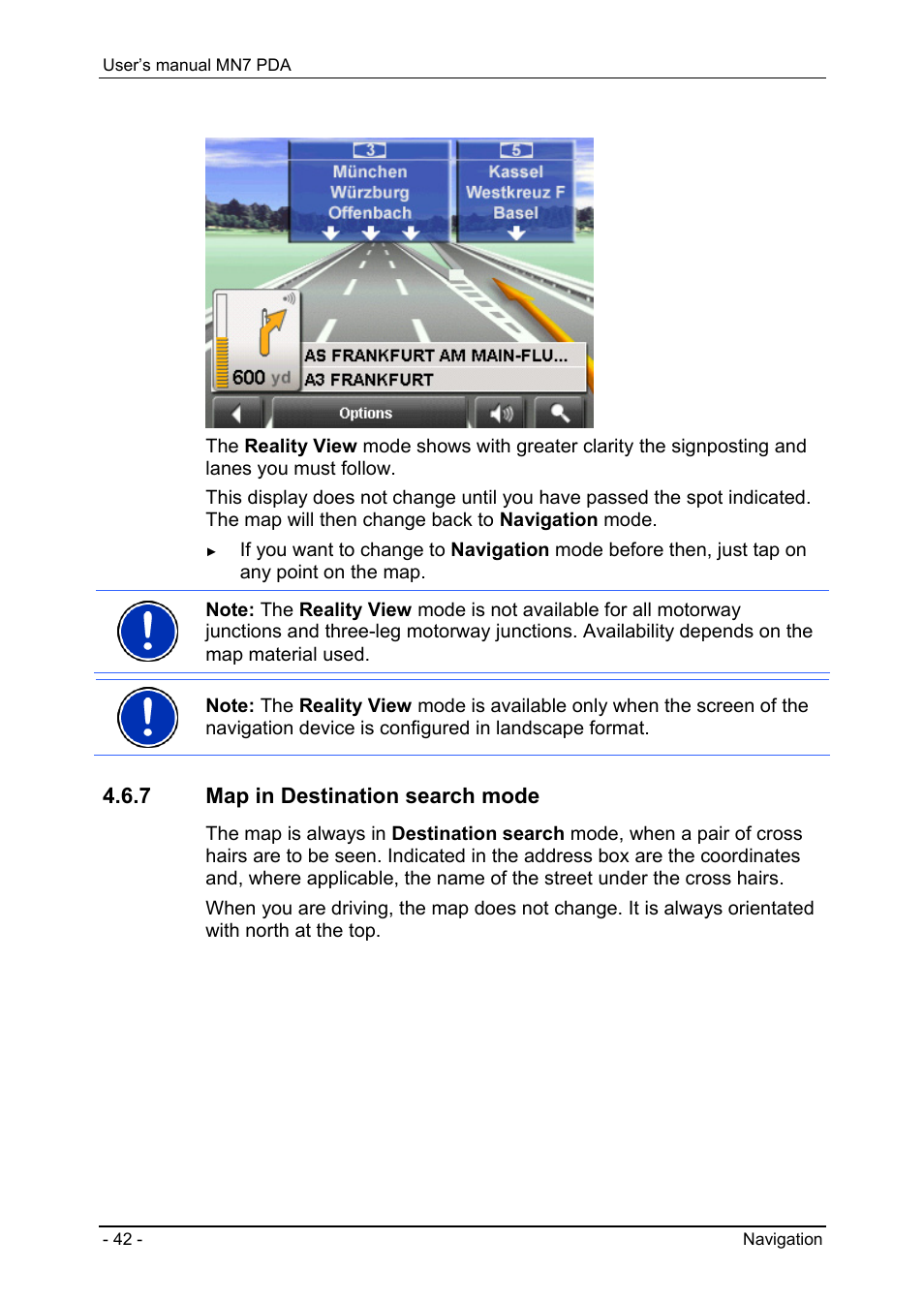 7 map in destination search mode, Map in destination search mode, 42 fo | Navigon MN7 User Manual | Page 42 / 54