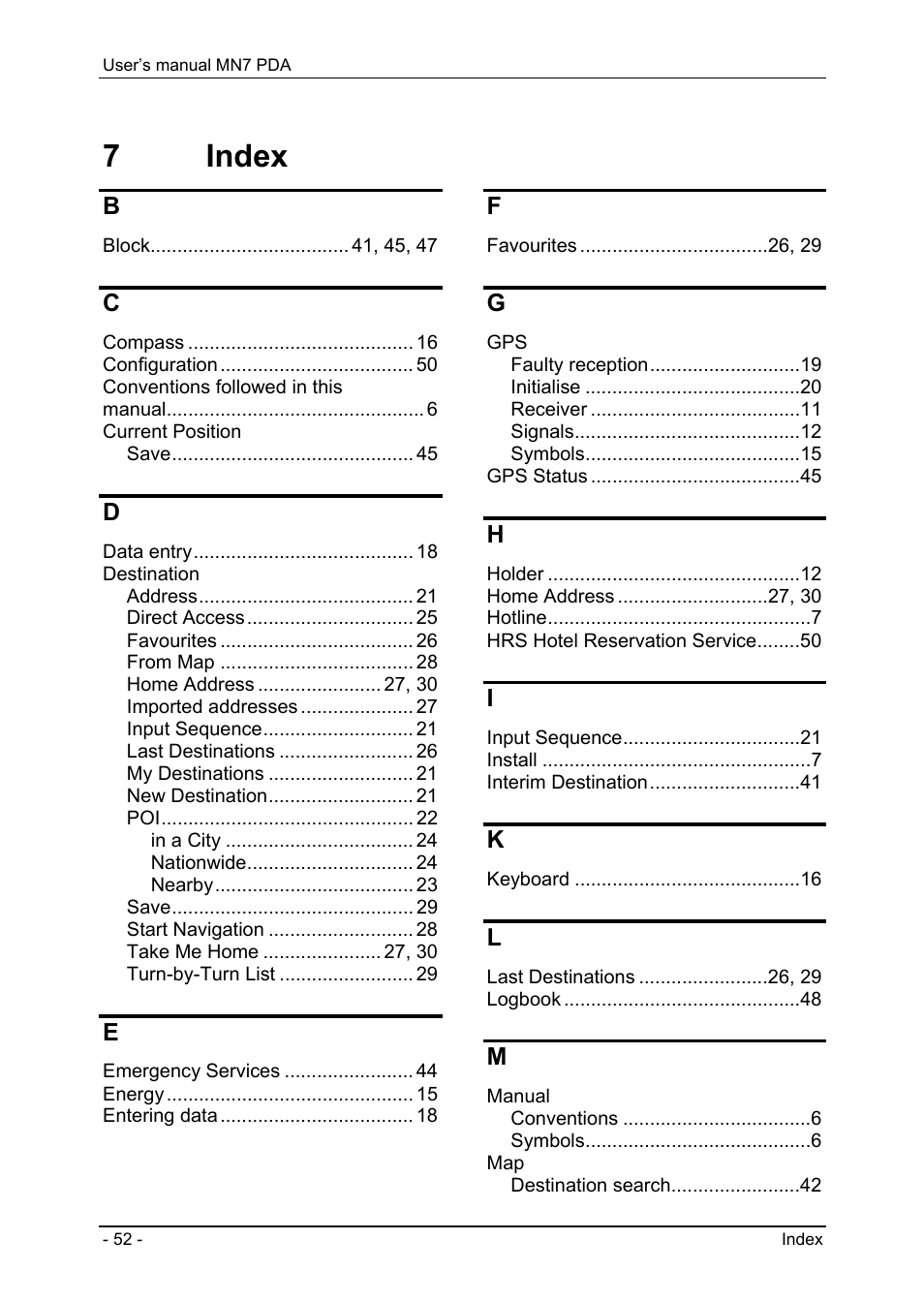 7 index, Services, Weather service | Navigon MN7 User Manual | Page 52 / 54