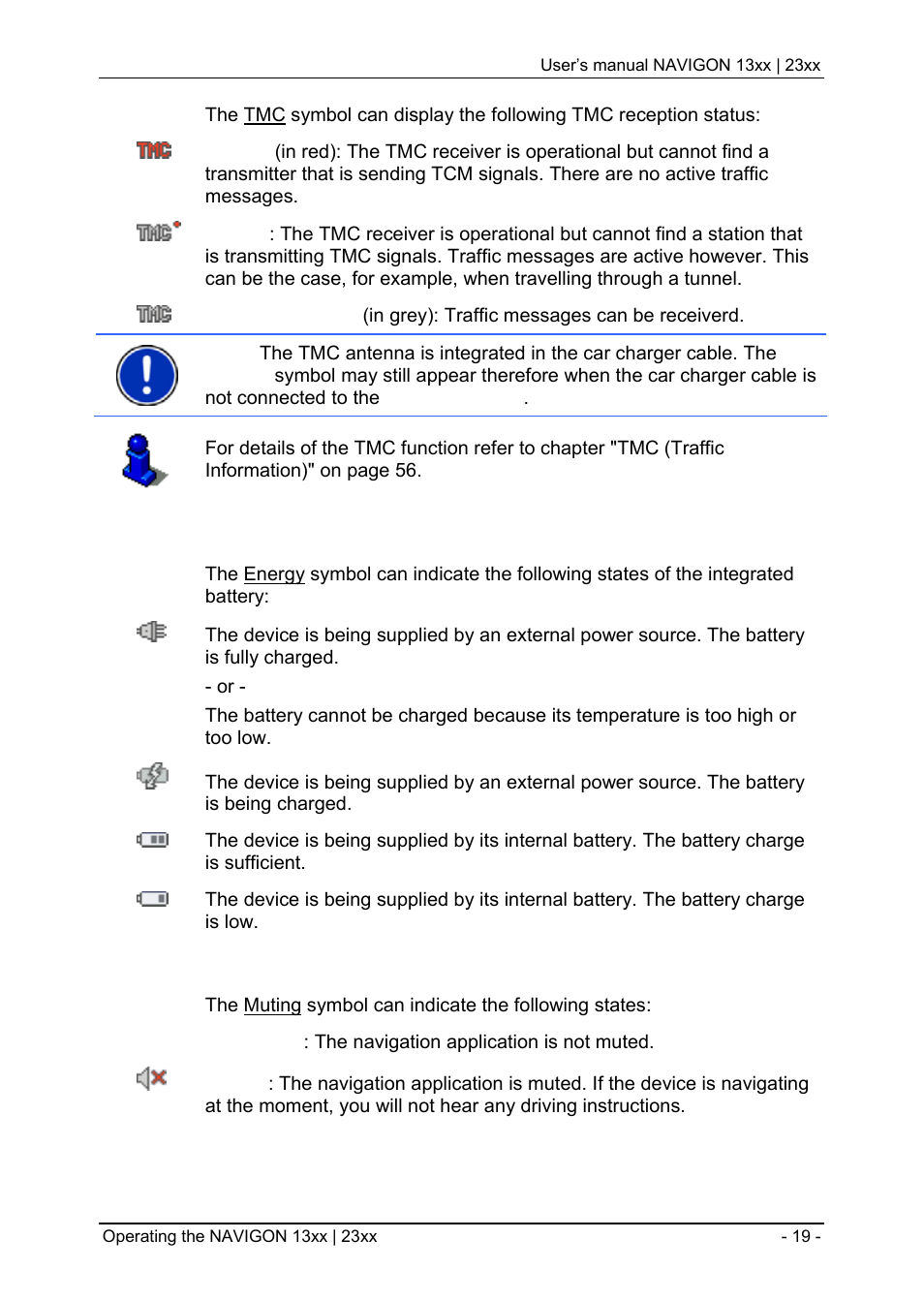 Energy, Muting | Navigon 13xx User Manual | Page 19 / 67