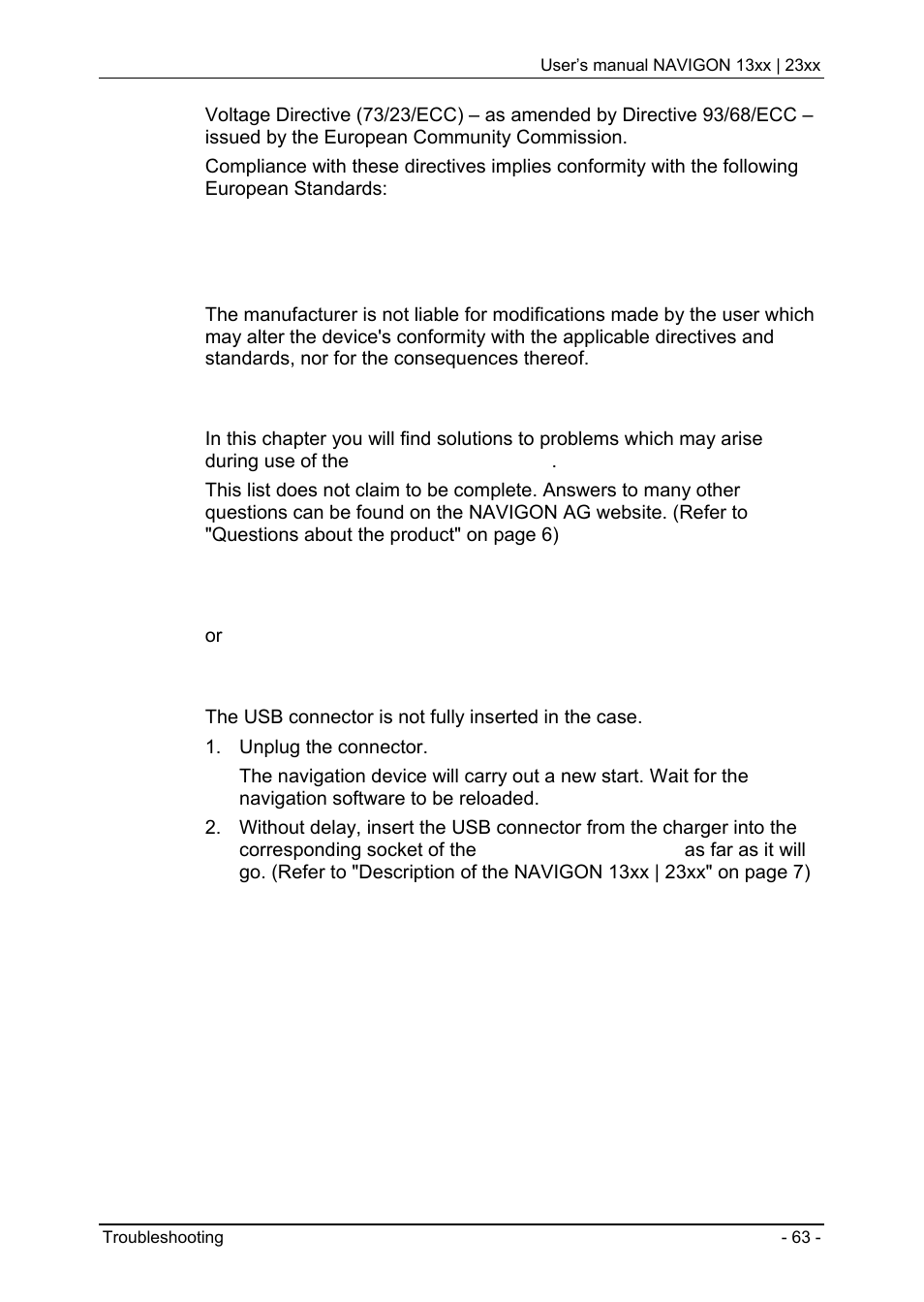 8 troubleshooting, Troubleshooting, Troubleshooting" on pag | 8troubleshooting | Navigon 13xx User Manual | Page 63 / 67