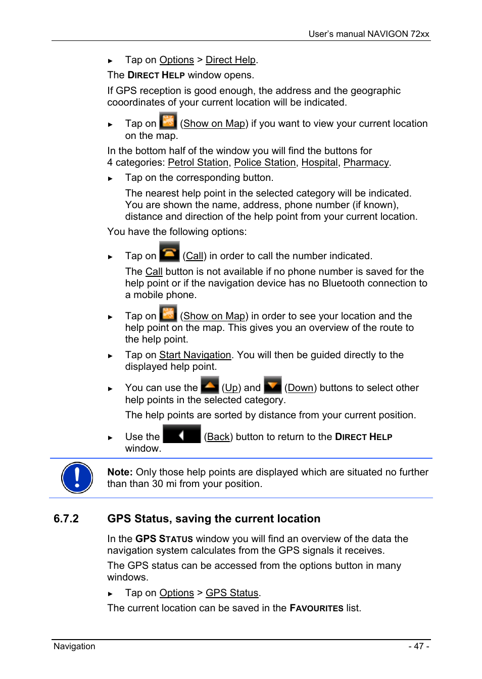 2 gps status, saving the current location, Map in destination search mode | Navigon 72xx User Manual | Page 47 / 67