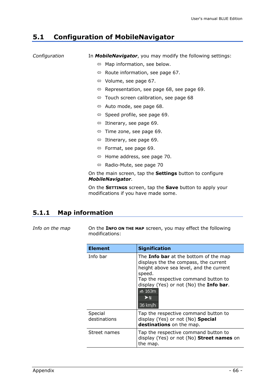 Configuration of mobilenavigator, Map information, 1 configuration of mobilenavigator | Information, 1 map information | Navigon MN4 User Manual | Page 68 / 76