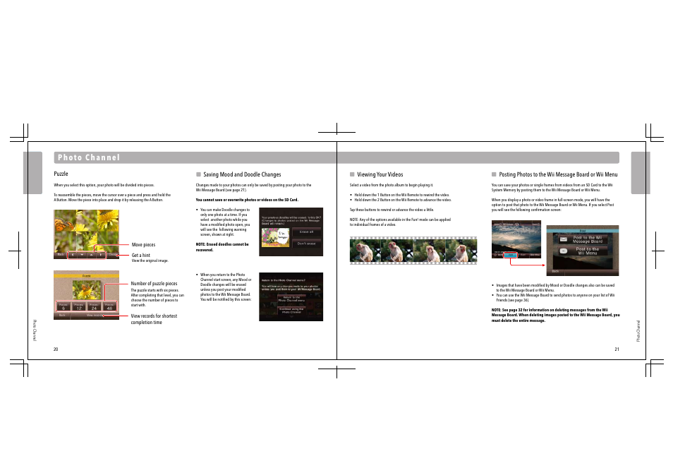 Saving mood and doodle changes, Viewing your videos, Puzzle | Nintendo Wii User Manual | Page 12 / 40
