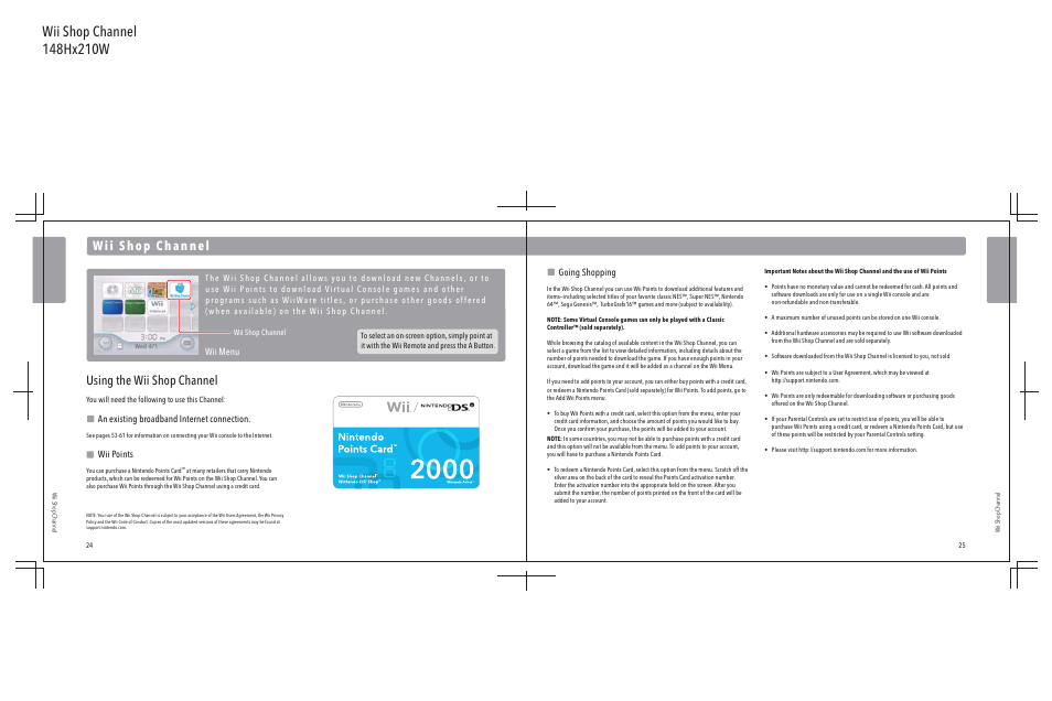 Using the wii shop channel, An existing broadband internet connection, Wii points | Going shopping, Wii menu | Nintendo Wii User Manual | Page 14 / 40