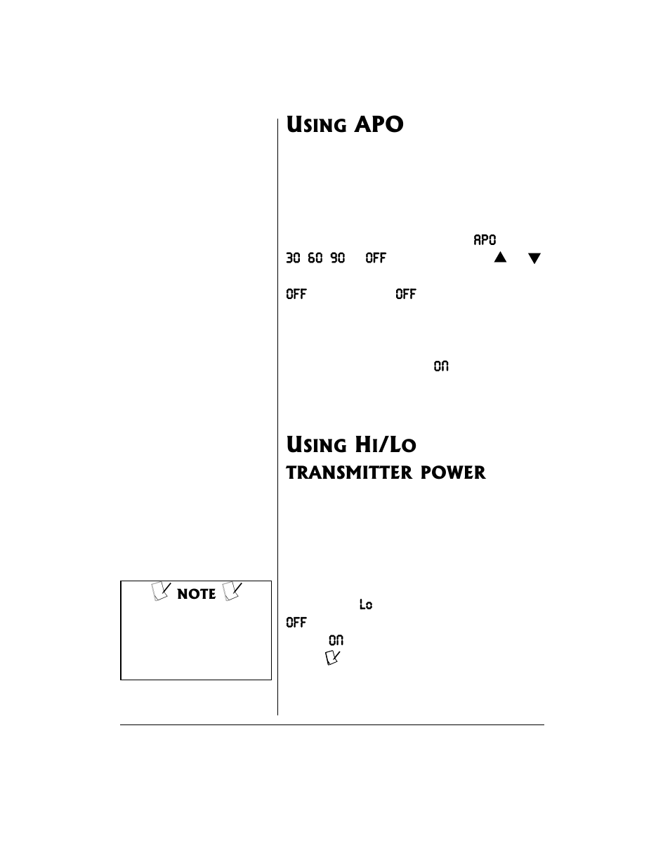 Using apo using hi/lo transmitter power | Radio Shack 21-1904 User Manual | Page 14 / 28