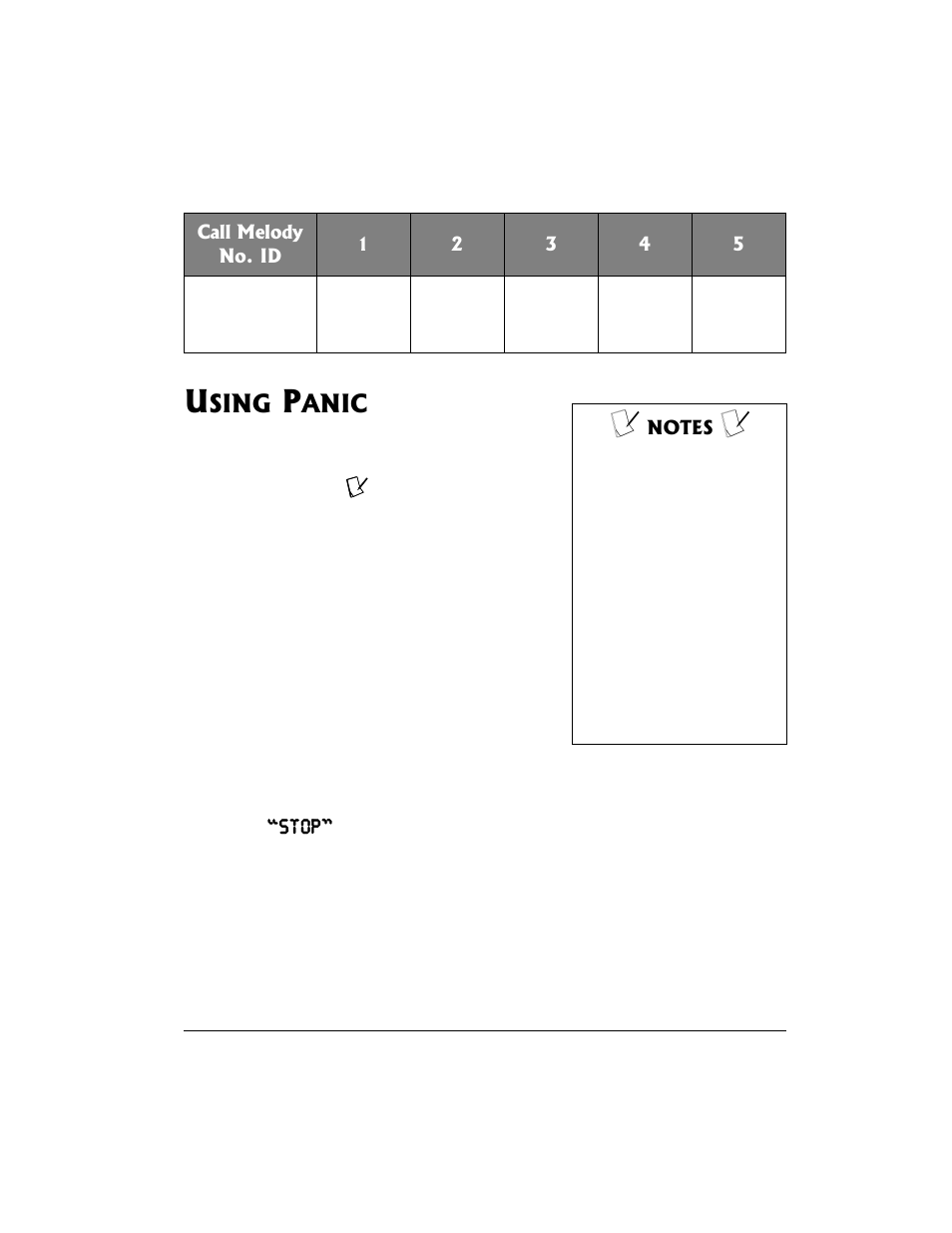 Using panic, Sing, Anic | Radio Shack 21-1904 User Manual | Page 21 / 28