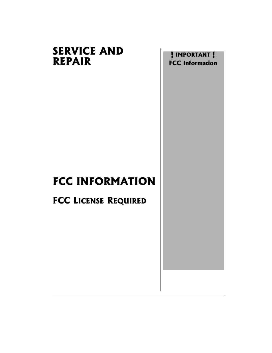 Service and repair fcc information, Fcc license required, Service and repair | Fcc information, Fcc l | Radio Shack 21-1904 User Manual | Page 23 / 28