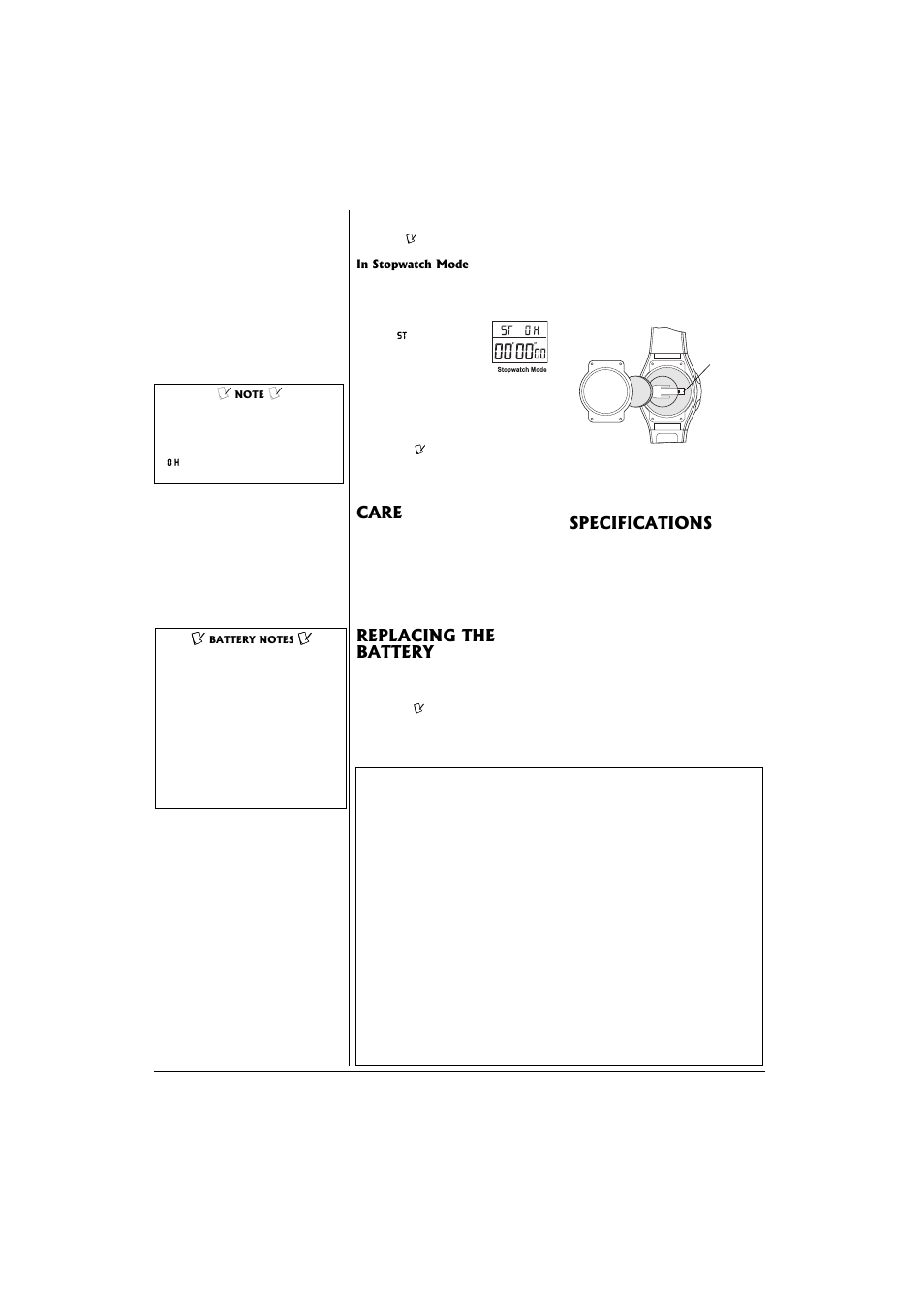 Care, Replacing the battery, Specifications | Radio Shack 63-5048 User Manual | Page 2 / 2