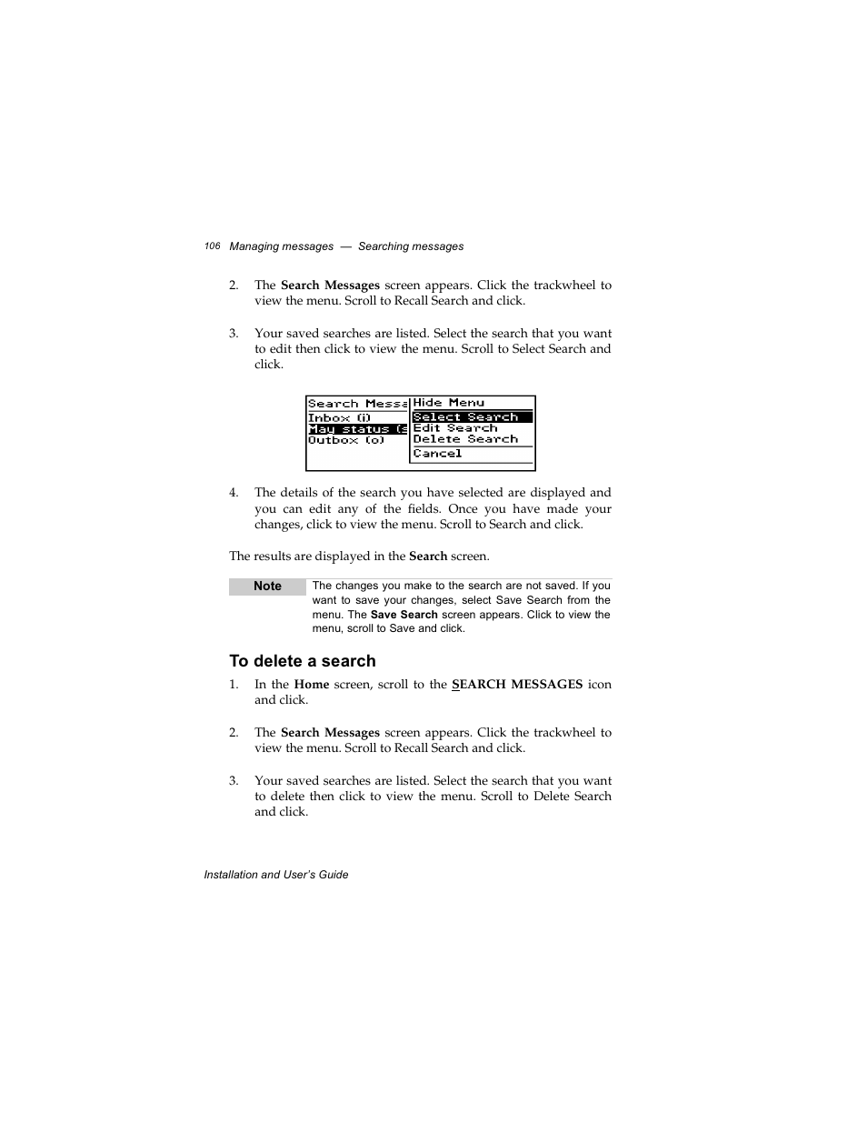 To delete a search | Radio Shack RIM 850 User Manual | Page 106 / 204