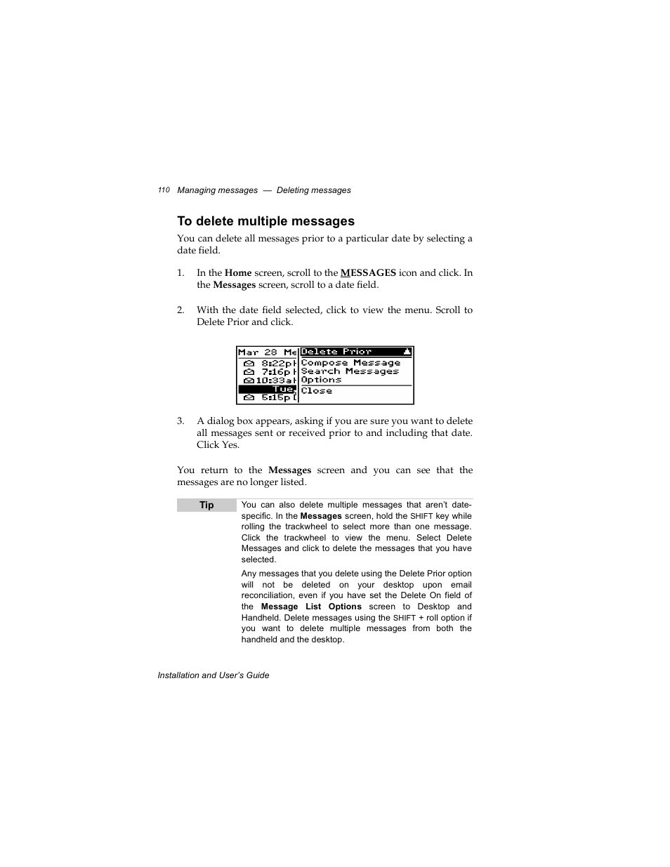 To delete multiple messages | Radio Shack RIM 850 User Manual | Page 110 / 204