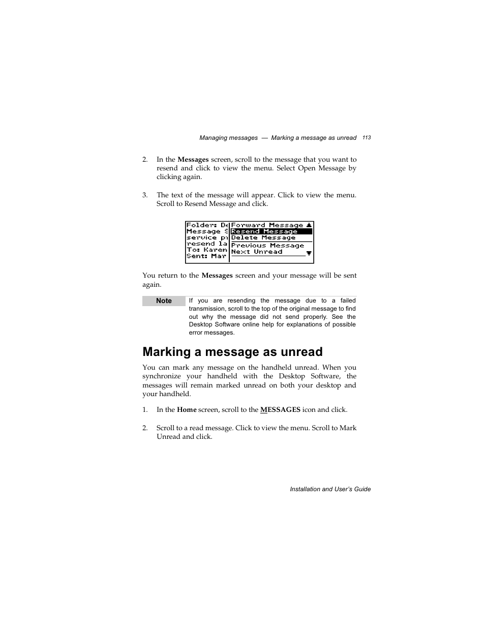 Marking a message as unread | Radio Shack RIM 850 User Manual | Page 113 / 204