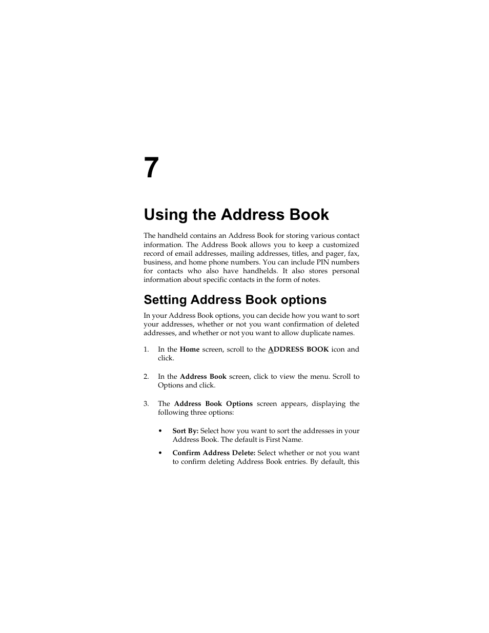 Using the address book, Setting address book options | Radio Shack RIM 850 User Manual | Page 117 / 204