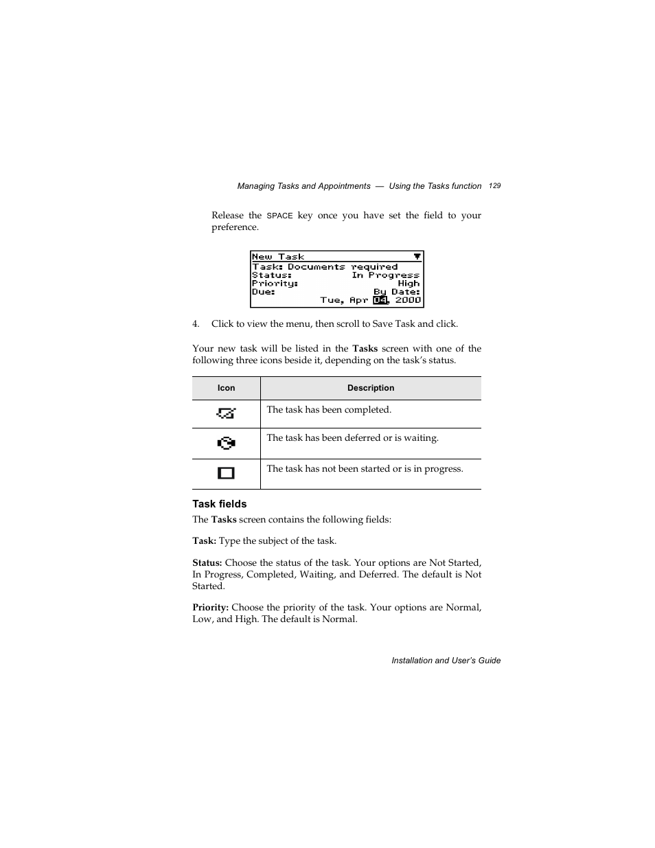 Task fields | Radio Shack RIM 850 User Manual | Page 129 / 204